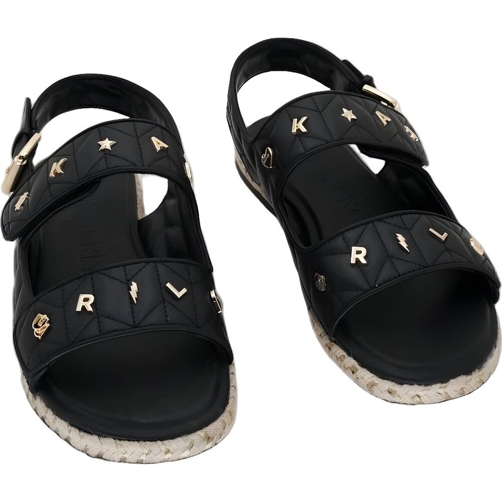 Black Quilted Logo Stud Espadrille Sandals - Unknown Brand